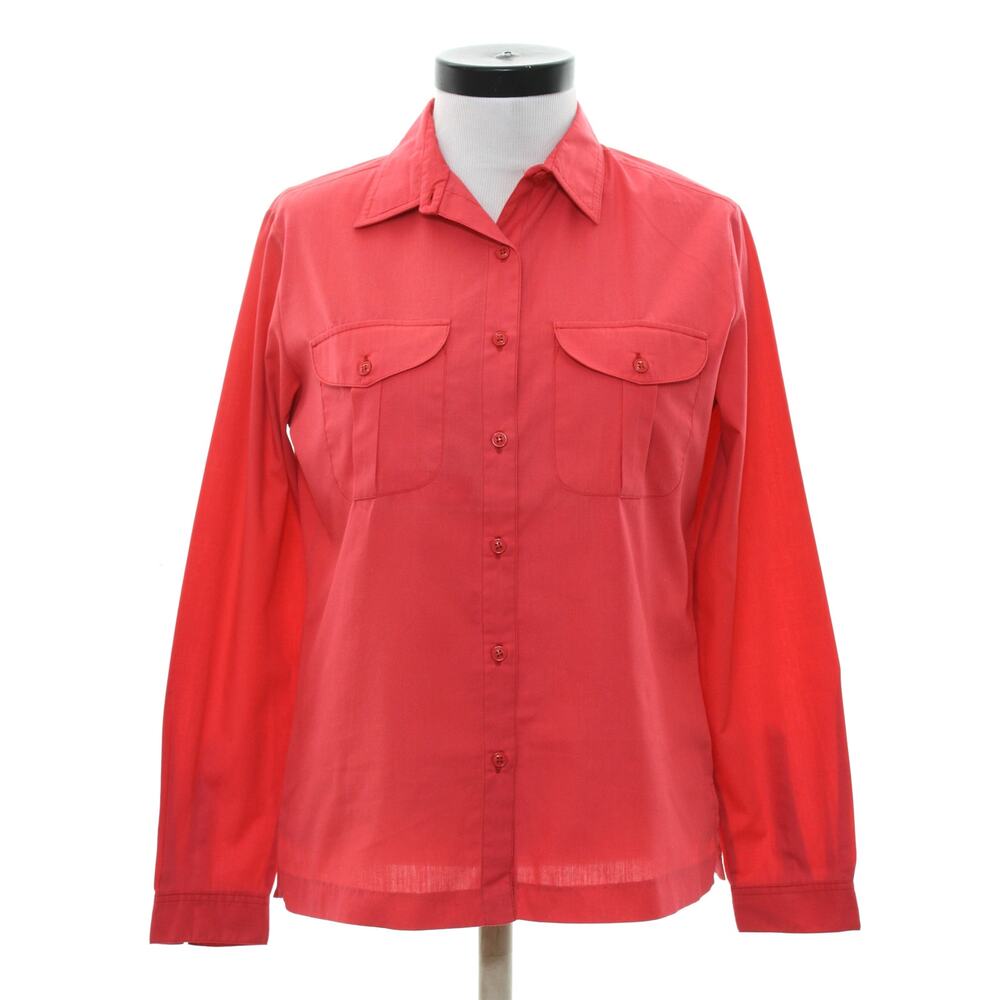 Vintage 60s Panher Women's Medium Pink Red Blouse Patch Pocket Button Shirt